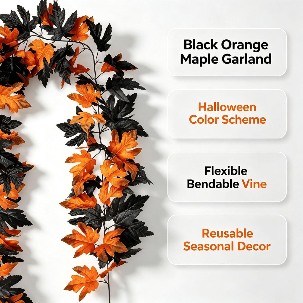 WKSCLPAI Halloween Maple Leaf Garland, Fall Vine Wreaths for Autumn Festivities Decor,Seasonal Garlands for Home,Halloween & Fall Decorations