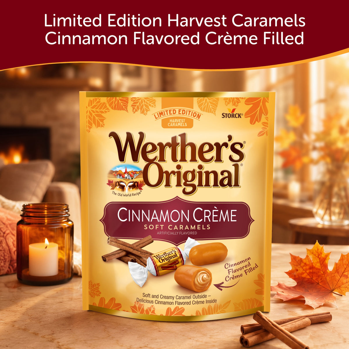 Werther's Original Limited Edition Fall Harvest Cinnamon Crème Soft Caramels, 7.4 oz Bag