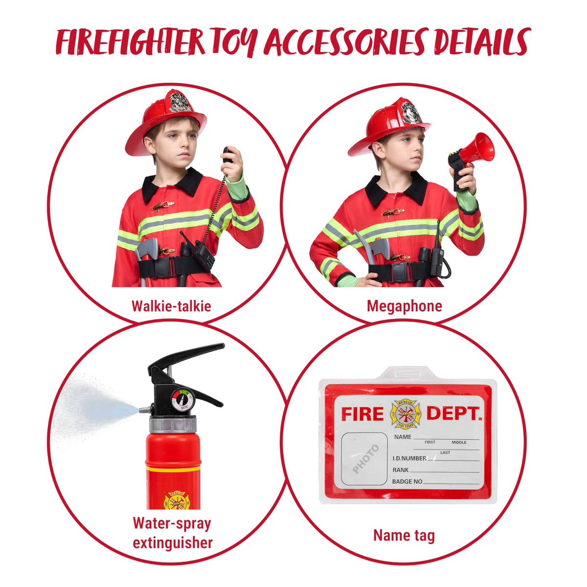Joyfy Halloween Kids Fireman Costume, Firefighter Costume for Boys Toddler Halloween Party Dress Up 3-7 Years
