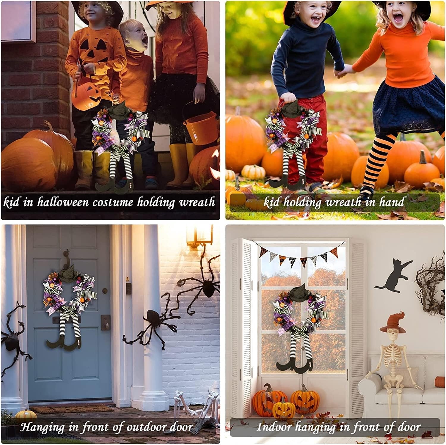 Halloween decorations,Halloween Wreath Front Door,24'' Witch Wreath,Witch's Hat And Legs Hanging Leg Pumpkin Maple Leaf Decor Unique Decoration,halloween decorations for Door or Interior Wall Decor
