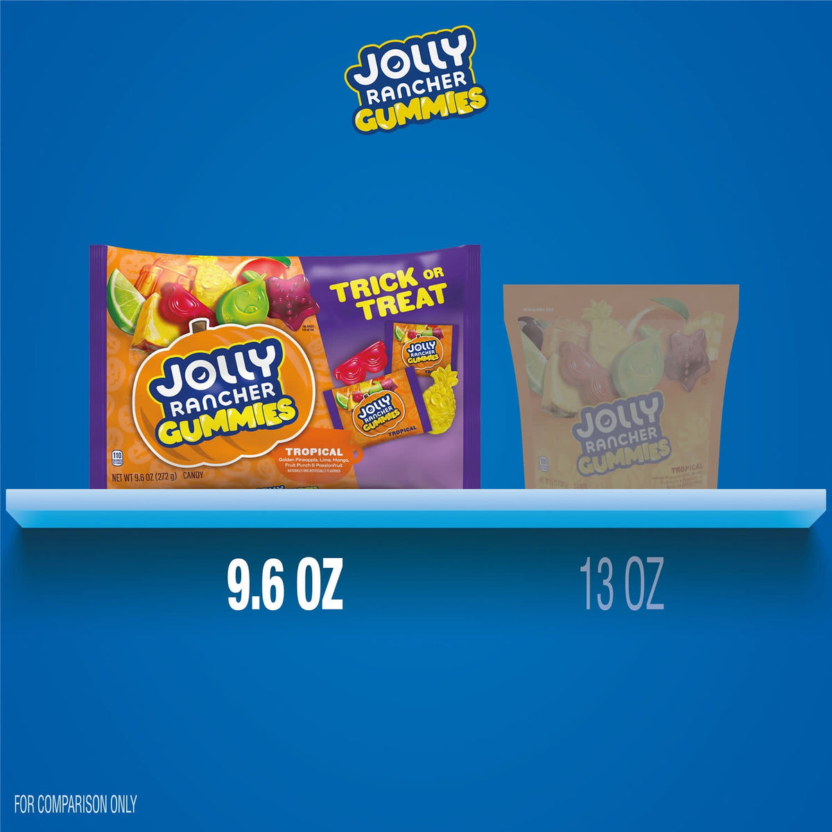 Jolly Rancher Gummies Assorted Tropical Flavored Snack Size, Halloween Candy Bag, 9.6 Oz