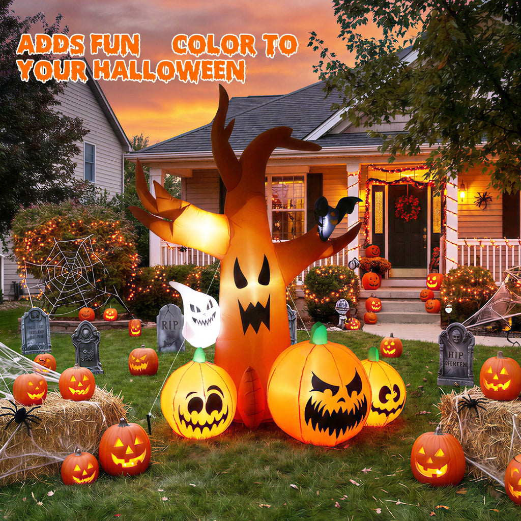 MAGOTAN 9 FT Halloween Inflatables Archway Outdoor Decorations Pumpkin Ghost Archway Halloween Inflatable Blow Up Pumpkin Tombstone Decoration Build-in LED Lights