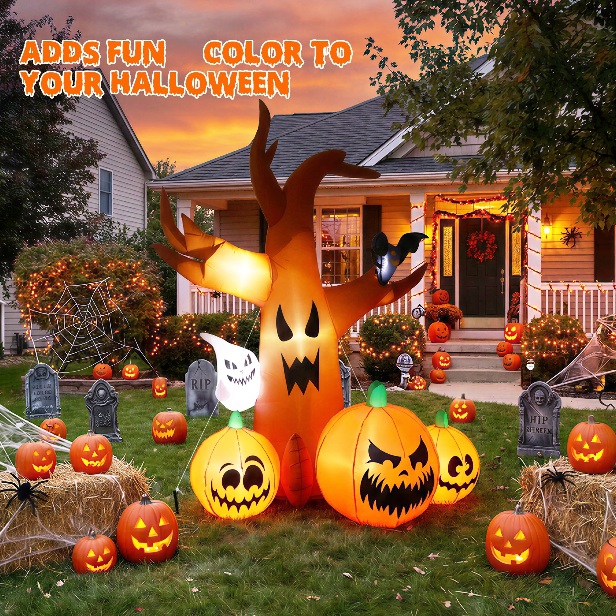 MAGOTAN 5 FT Halloween Inflatables Cape Pumpkin Outdoor Decorations Cape Pumpkin Halloween Inflatable Blow Up Halloween Cape Pumpkin Decoration Build-in LED Lights