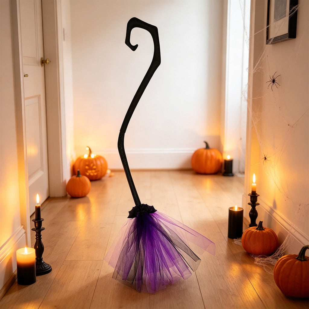 Halloween Decoration Indoor, 5.5 Ft Giant Light-Up Witches Broom, Rustic Halloween Decor for Porch, Yard, Front Door