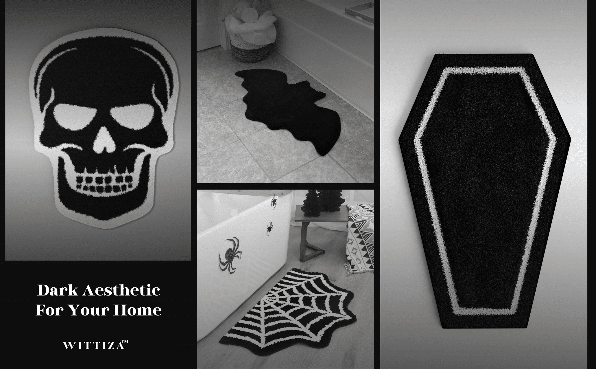 Spider Web Bath Mat - Halloween Rug Bathroom Decor Gothic Home Decor Witchy Horror Goth Room Rugs Gothic Bedroom Kitchen