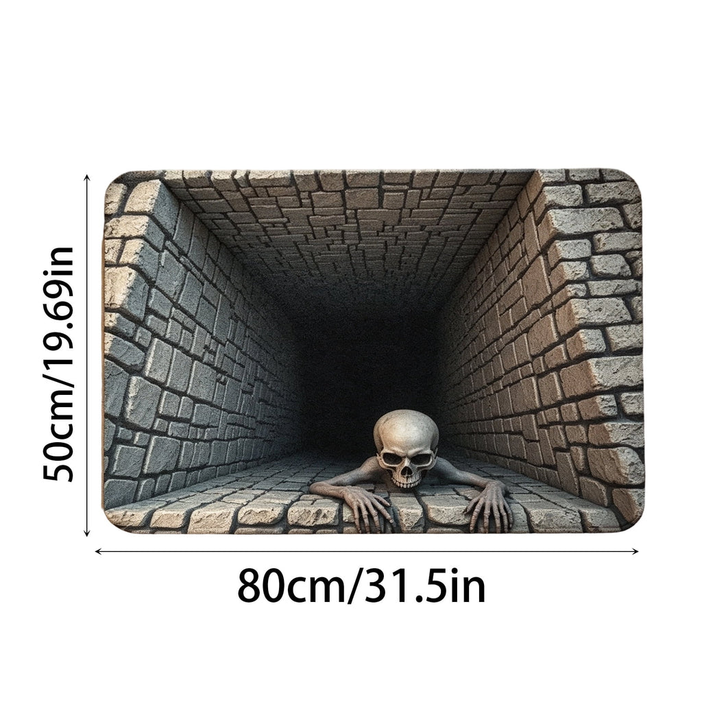 Halloween Decorations-3D Scary Skull Tunnel Doormat,Creepy Brick Wall Skeleton Visual Illusion Entryway Rug,Non Slip Rubber Back Diatomaceous Earth Mat for Porch Hallway Indoor Outdoor Home Decor