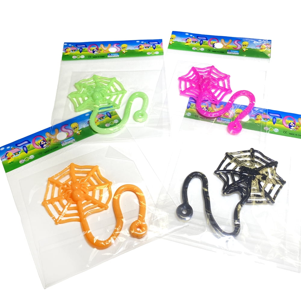 24Pcs Sticky Spider Web Party Favors Pack, 7.5 inches in Total Length, Halloween Party Favors, Gifts For Birthday, Goodie Bag Classroom Prizes, 4 colors