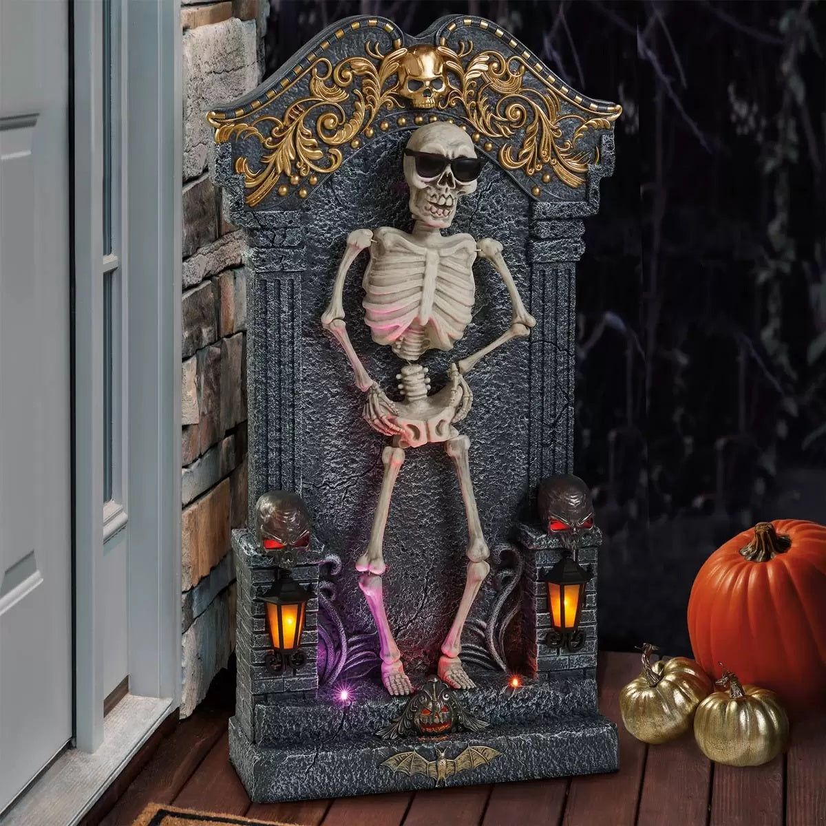 Halloween 3ft Animated Skeleton Tombstone with Music and LED Lights
