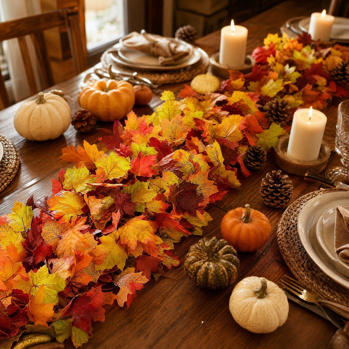 WKSCLPAI Halloween Maple Leaf Garland, Fall Vine Wreaths for Autumn Festivities Decor,Seasonal Garlands for Home,Halloween & Fall Decorations