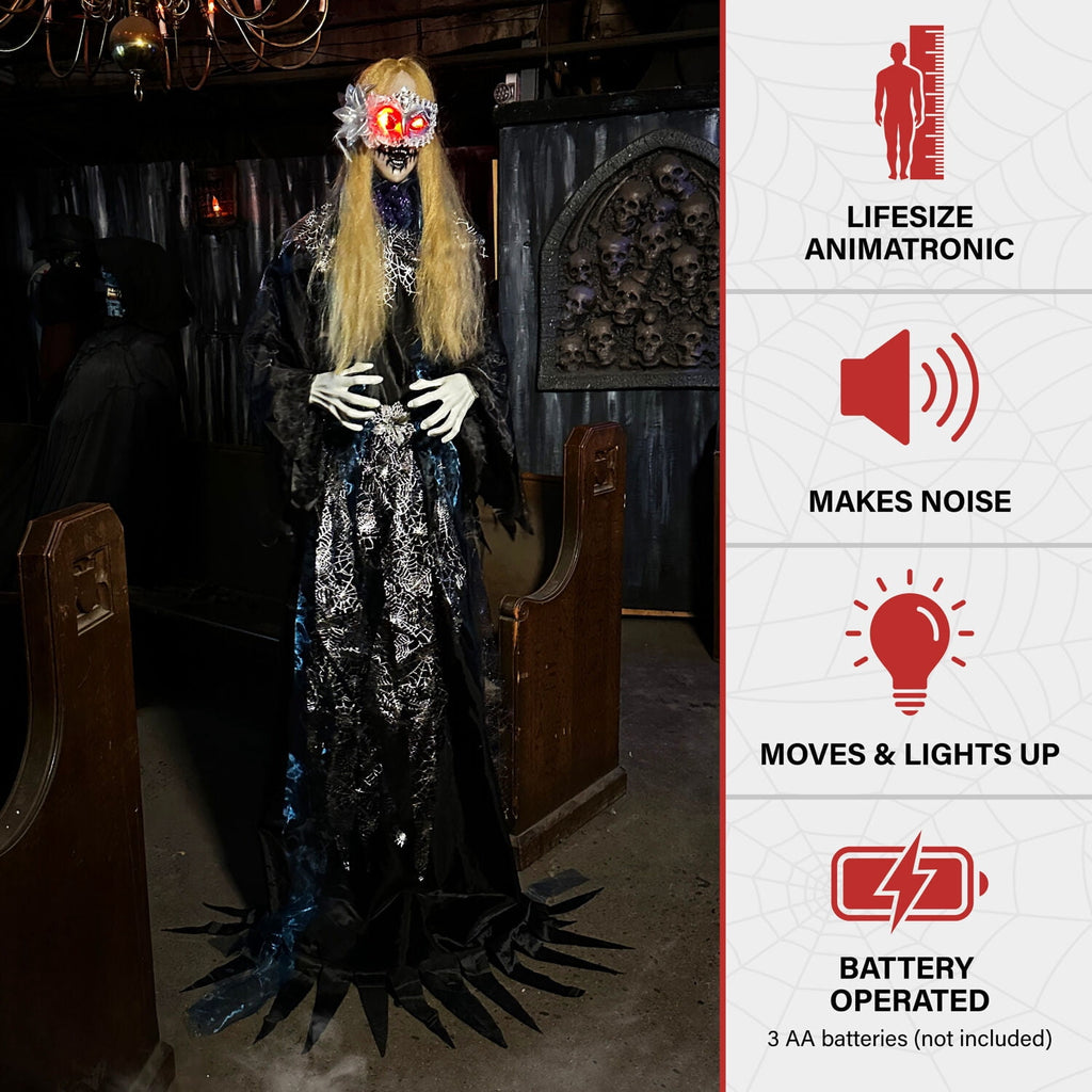Haunted Hill Farm 6.5 Ft Life-Size Animatronic Bride Indoor/Outdoor Halloween Decoration, Multicolor, HHLADY-2FLSA
