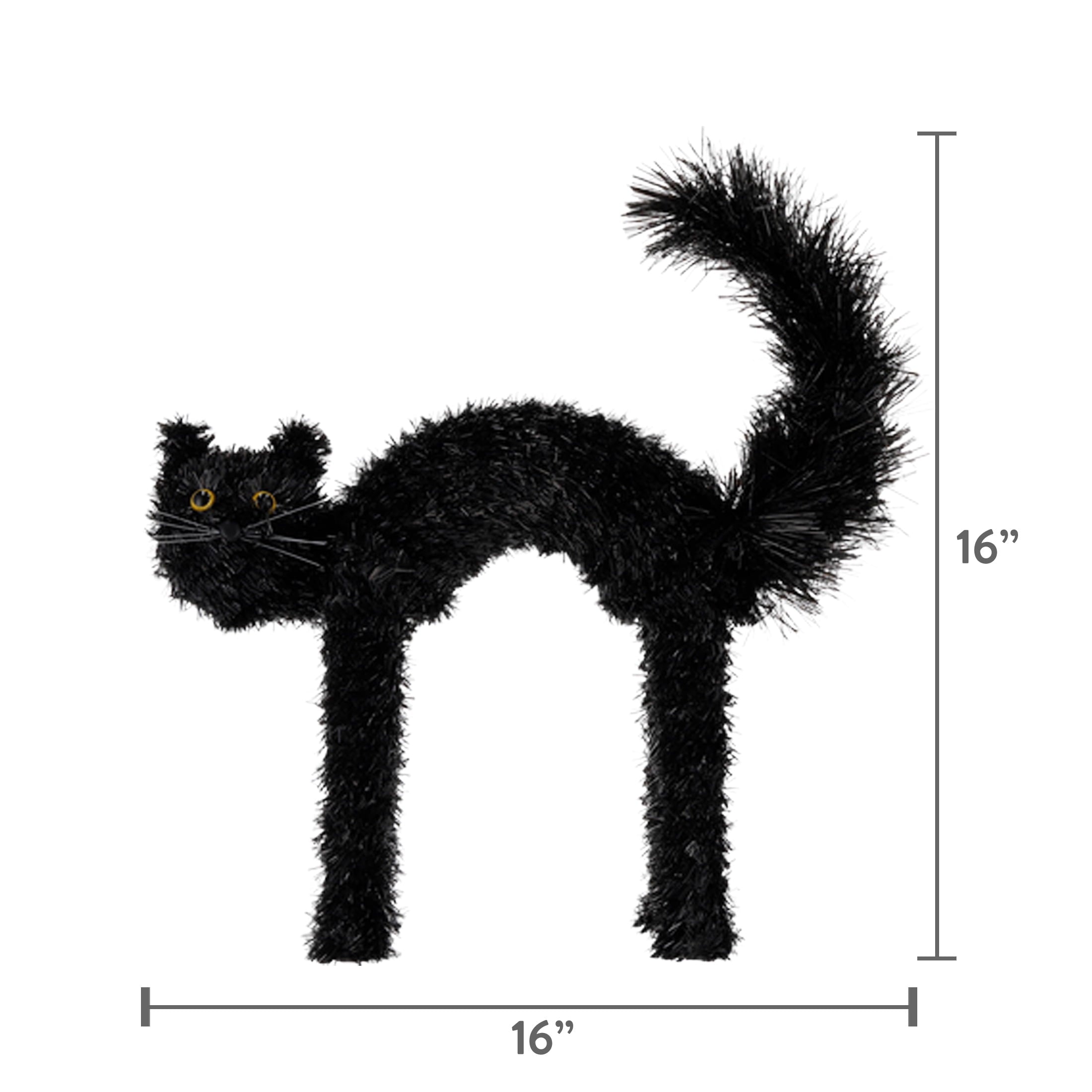Tinsel Scaredy Cat Decoration, Black, 15", Halloween by Way To Celebrate