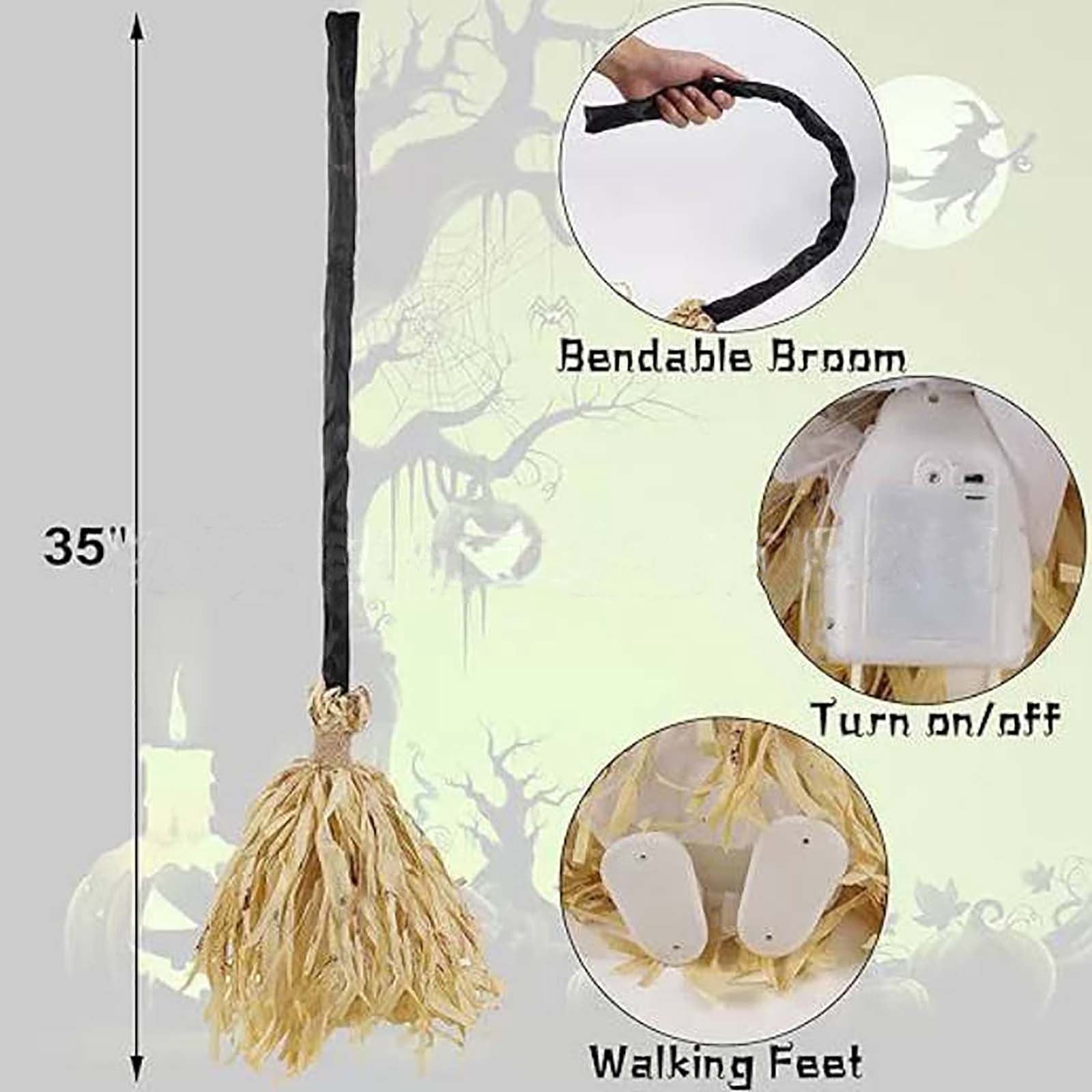 Witches Broom Halloween Decor - 35" Animated Light up Moving Broomstick with Spooky Sounds, Dancing Magic Witch Broom for Indoor & Outdoor Porch Halloween Party Decorations