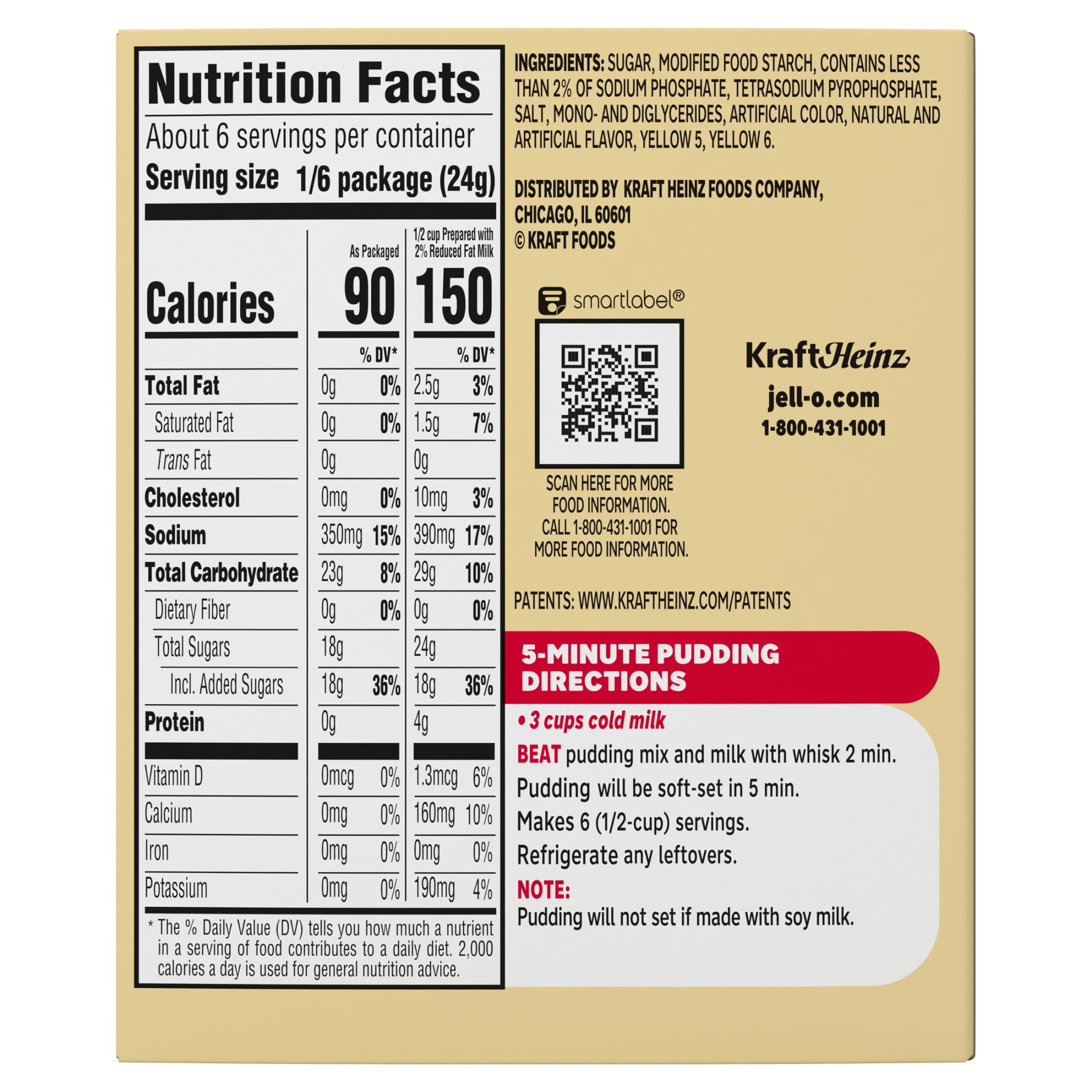 Jell-O Vanilla Artificially Flavored Instant Pudding & Pie Filling Mix, Family Size, 5.1 oz. Box