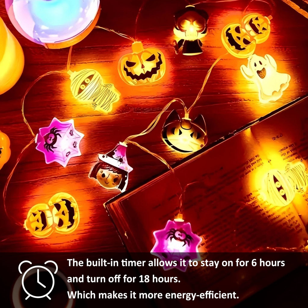 PMMIPNW Halloween LED Fairy String Lights 20LED - Spooky Pumpkin, Witch, Mummy & Cat, 8 Modes with Timer, Designs for Party Decor, Battery Operated Halloween Decorations