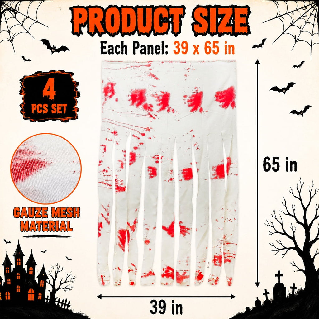 Halloween Doorway Curtain Haunted House Decoration Door Window Curtain with Bloody Prints Bloody Creepy Cloth for Halloween Party Supplies 65 x 39 Inch White 4 Pcs