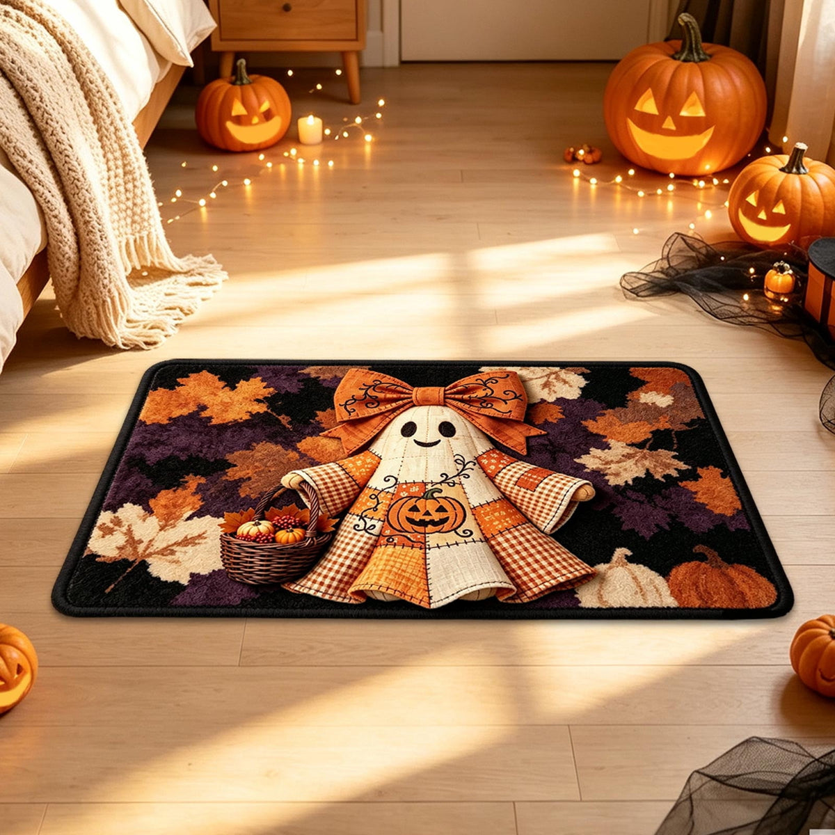 Halloween Doormat Ghost Bath Mat 23.6x15.7in Secure-Grip Absorbent Soft Faux Fur Rug for Bathroom Bedroom Living Room Decor by OVFUIZ