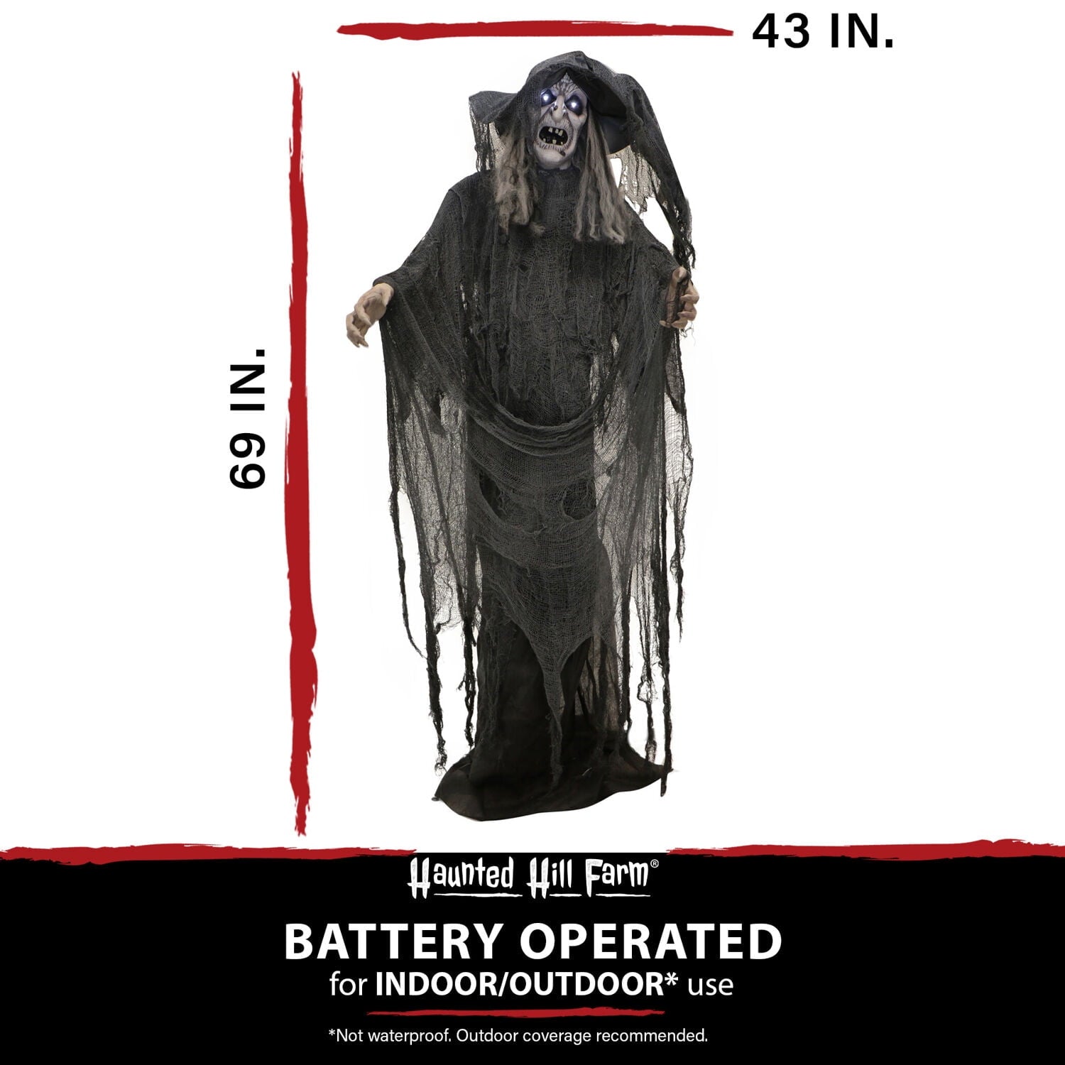 Haunted Hill Farm 5.75 ft Animatronic Witch Indoor/Covered Outdoor Halloween Decoration, HHWITCH-20FLSA