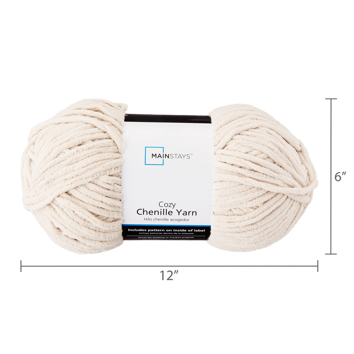 Mainstays Cozy Chenille Yarn, 220 yd, Arctic White, 100% Polyester, Bulky