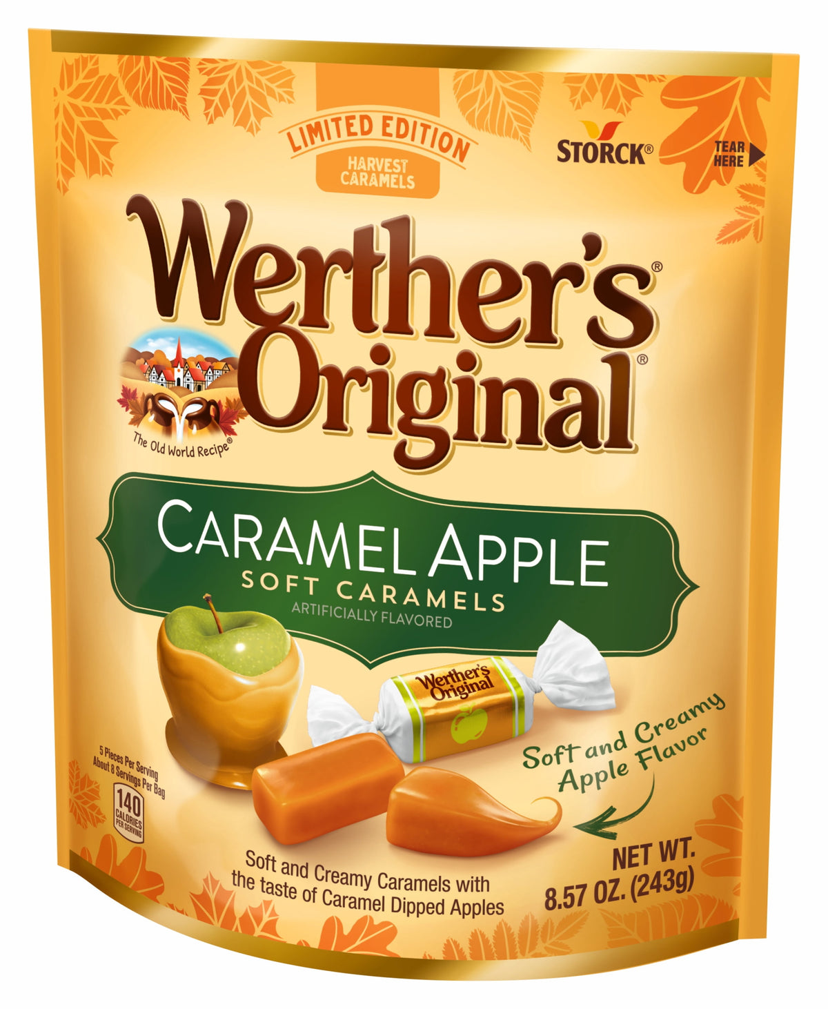 Werther's Original Limited Edition Fall Harvest Caramel Apple Soft Caramels, 8.57 oz Bag