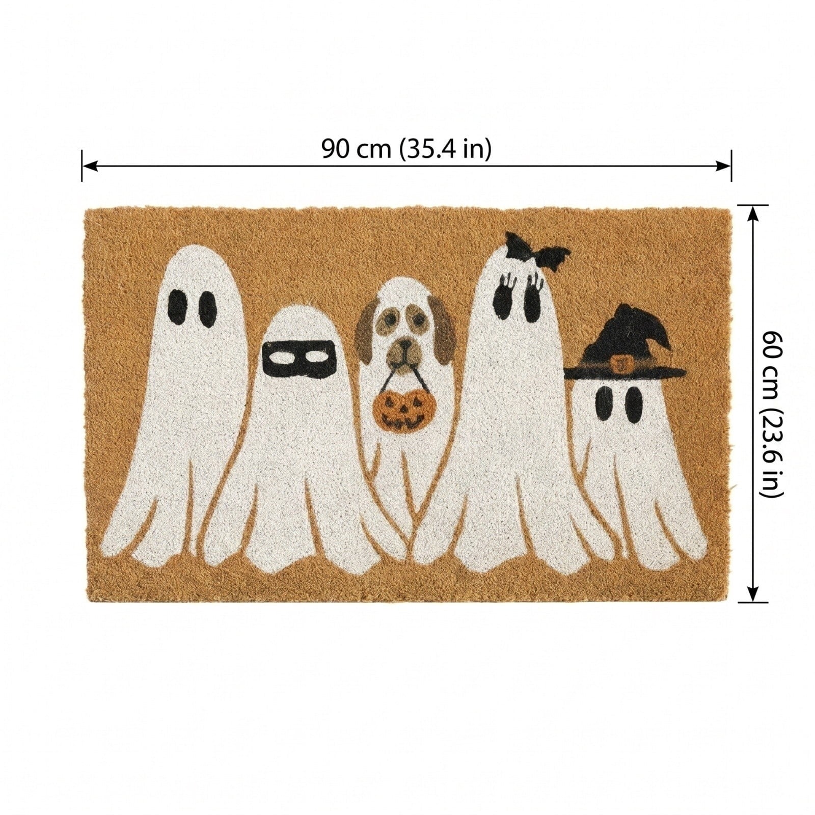 QLUEWX Halloween Doormat 35.4×23.6 Inch, Cute Ghost Dog Printed Coir Front Door Mat, Washable Anti Slip Coconut Fiber Entry Rug for Outdoor Porch Farmhouse Fall Halloween Home Christmas Decor