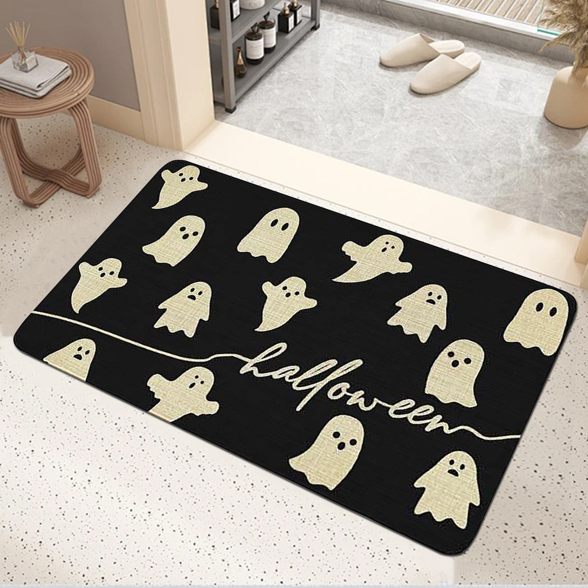 Halloween Welcome Doormat, Indoor Outdoor Entrance Floor Mat, Trick or Treat Decorations Doormat, Non Slip Halloween Decor Funny Mats