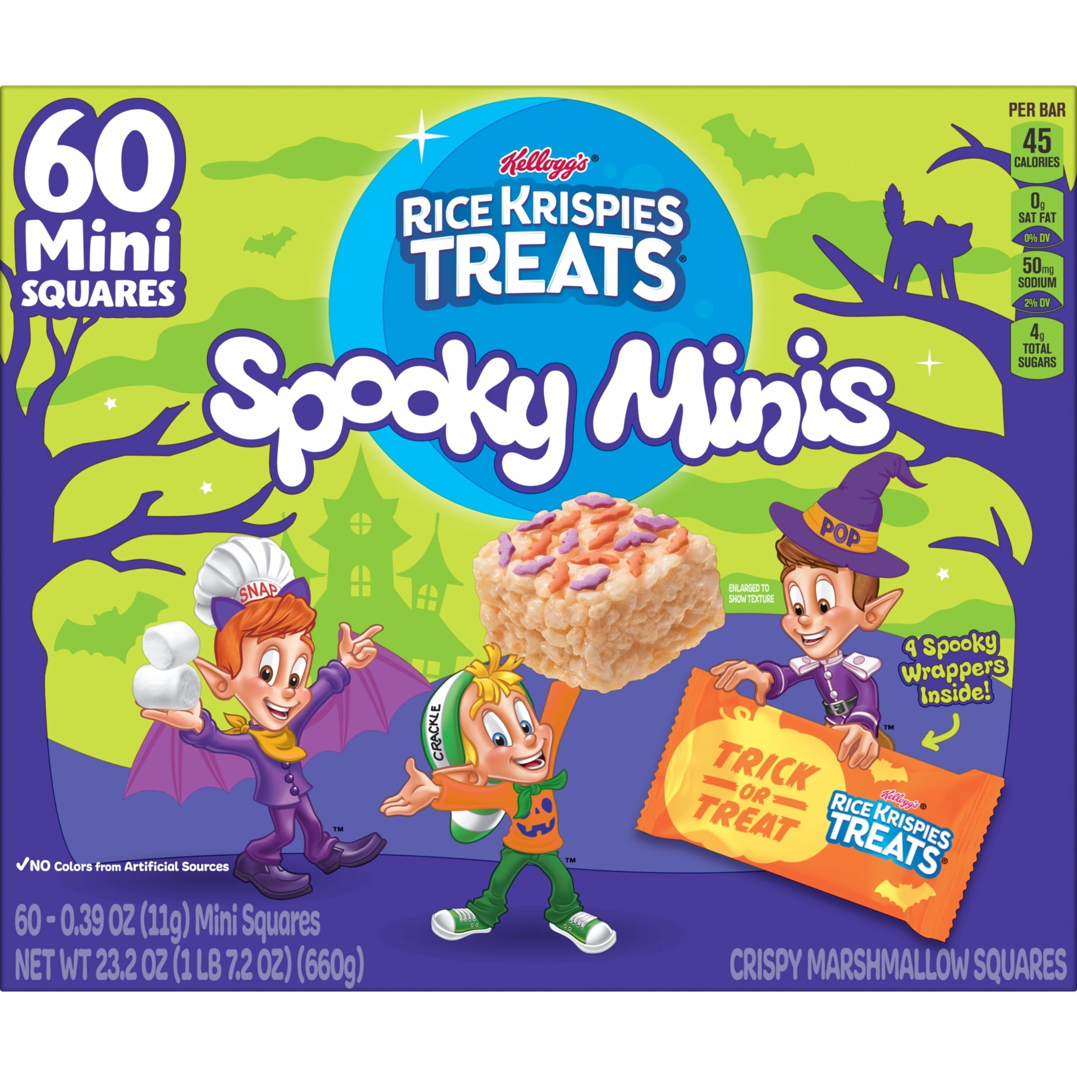 Rice Krispies Treats Spooky Minis Chewy Mini Crispy Marshmallow Squares, Ready-to-Eat, Trick or Treat, 23.2 oz, 60 Count