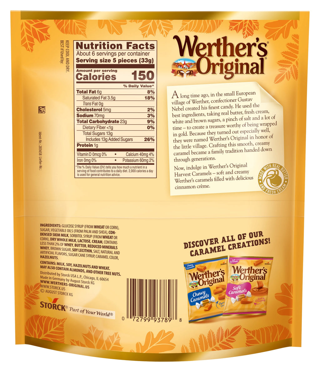 Werther's Original Limited Edition Fall Harvest Cinnamon Crème Soft Caramels, 7.4 oz Bag