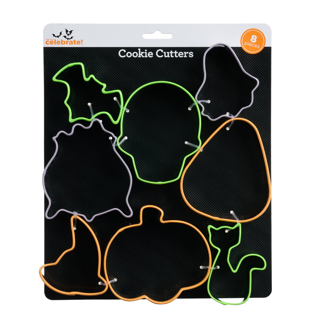 Way To Celebrate 8-Piece Stainless Cookie Cutters, Orange, Green, Purple