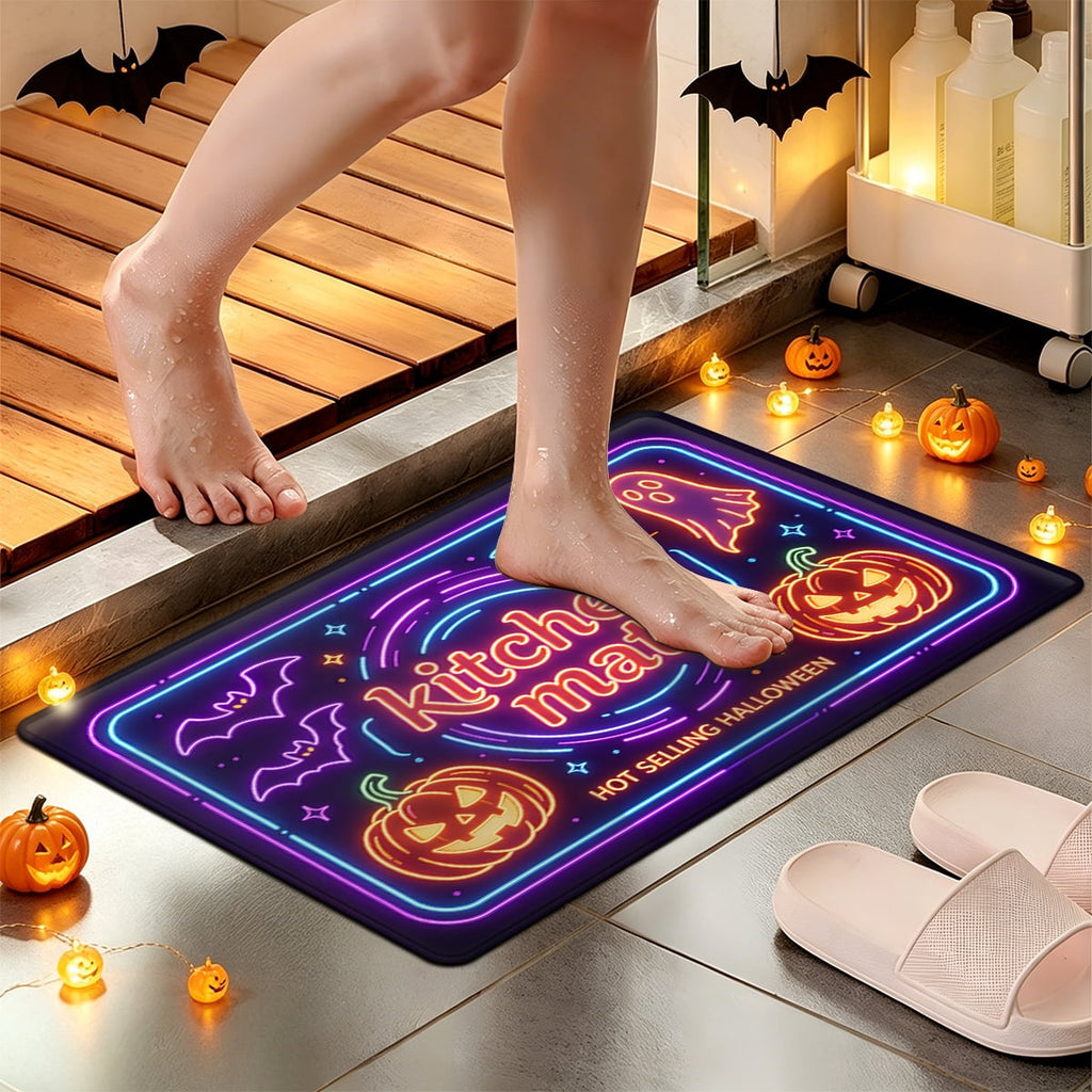 YIMEIS Halloween Neon Pumpkin Lanterns 3Pcs Flannel Mat & Kitchen Rugs Set,Soft Non-slip,16''×24'' 20''×30'' 17''×47'' Inches,for Entryway Bathroom