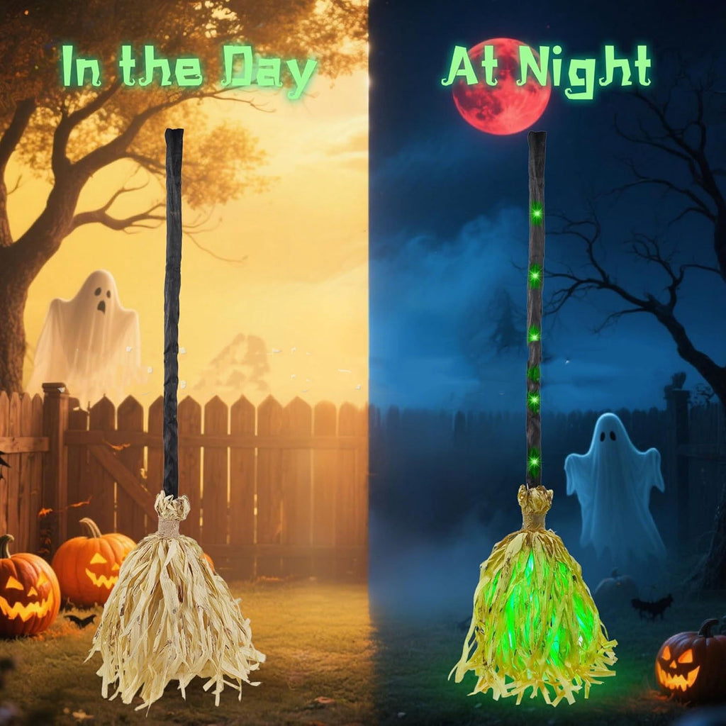 Witches Broom Halloween Decor - 35" Animated Light up Moving Broomstick with Spooky Sounds, Dancing Magic Witch Broom for Indoor & Outdoor Porch Halloween Party Decorations