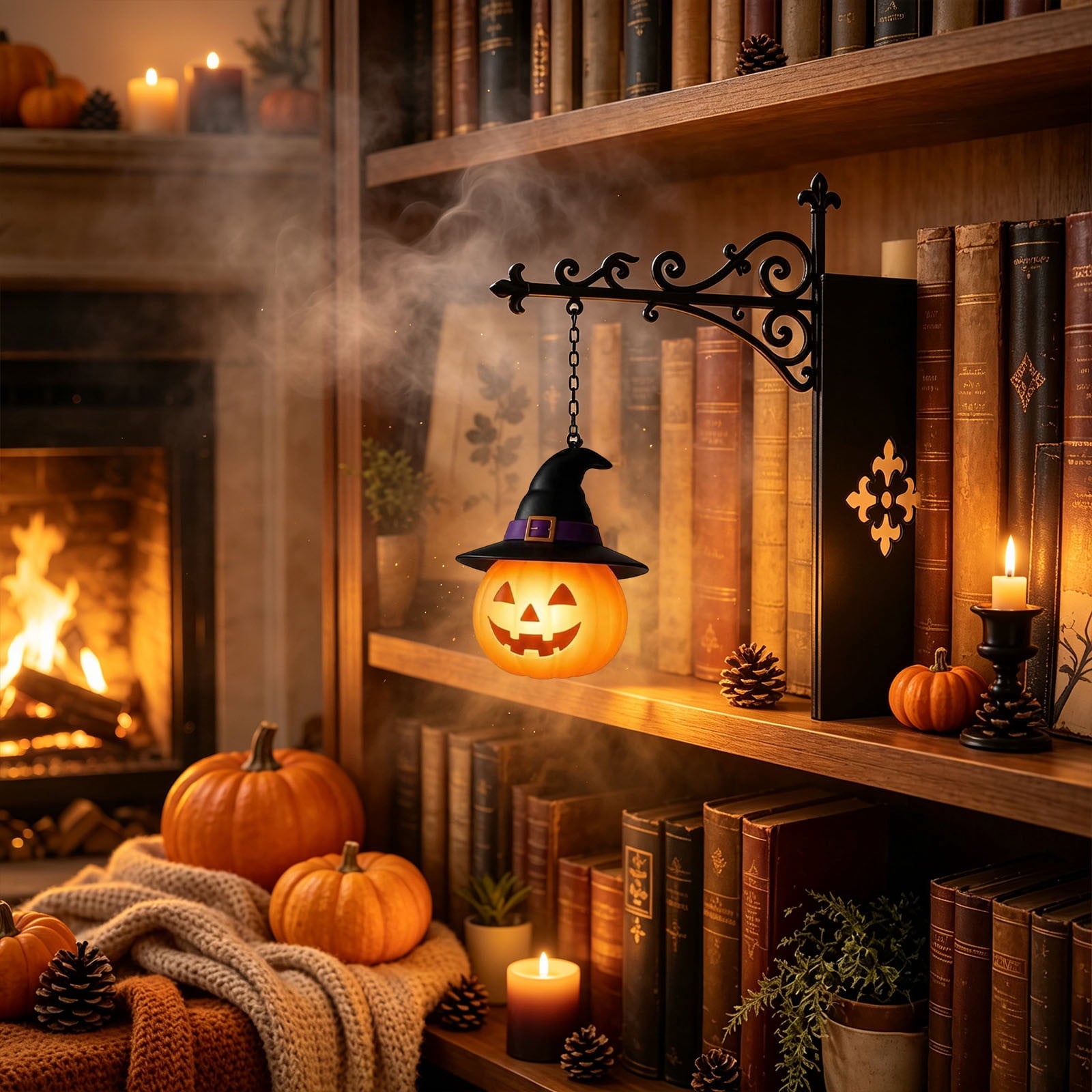 Nkmbld Halloween Bookshelf Lamp, Vintage Library Lantern Decorative Bookshelf Lighting, Hanging Ghost Lantern Book Shelf Light, Halloween Decorations Indoor