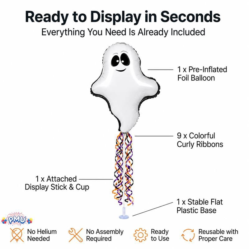 PMU Halloween Pre-Inflated Balloons "Whimsical Pumpkin" 9 Inch Air-Filled Pre-inflated with a Cup and a Stick (1/Pkg) Pkg/1