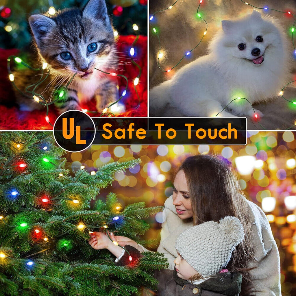 IC ICLOVER Christmas Tree String Lights Decorations with Ring Smart APP, 200 LED Waterfall Lights IP65 Waterproof Multi-Modes with Remote Color Changing Lights for Wedding Yard Party Home Holiday