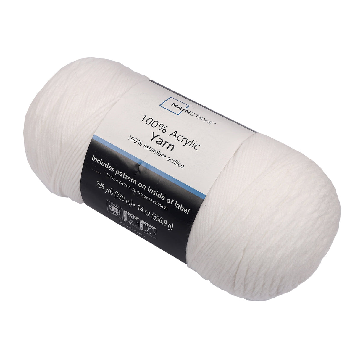 Mainstays Medium Acrylic Yarn, White, 14 oz, 798 yd