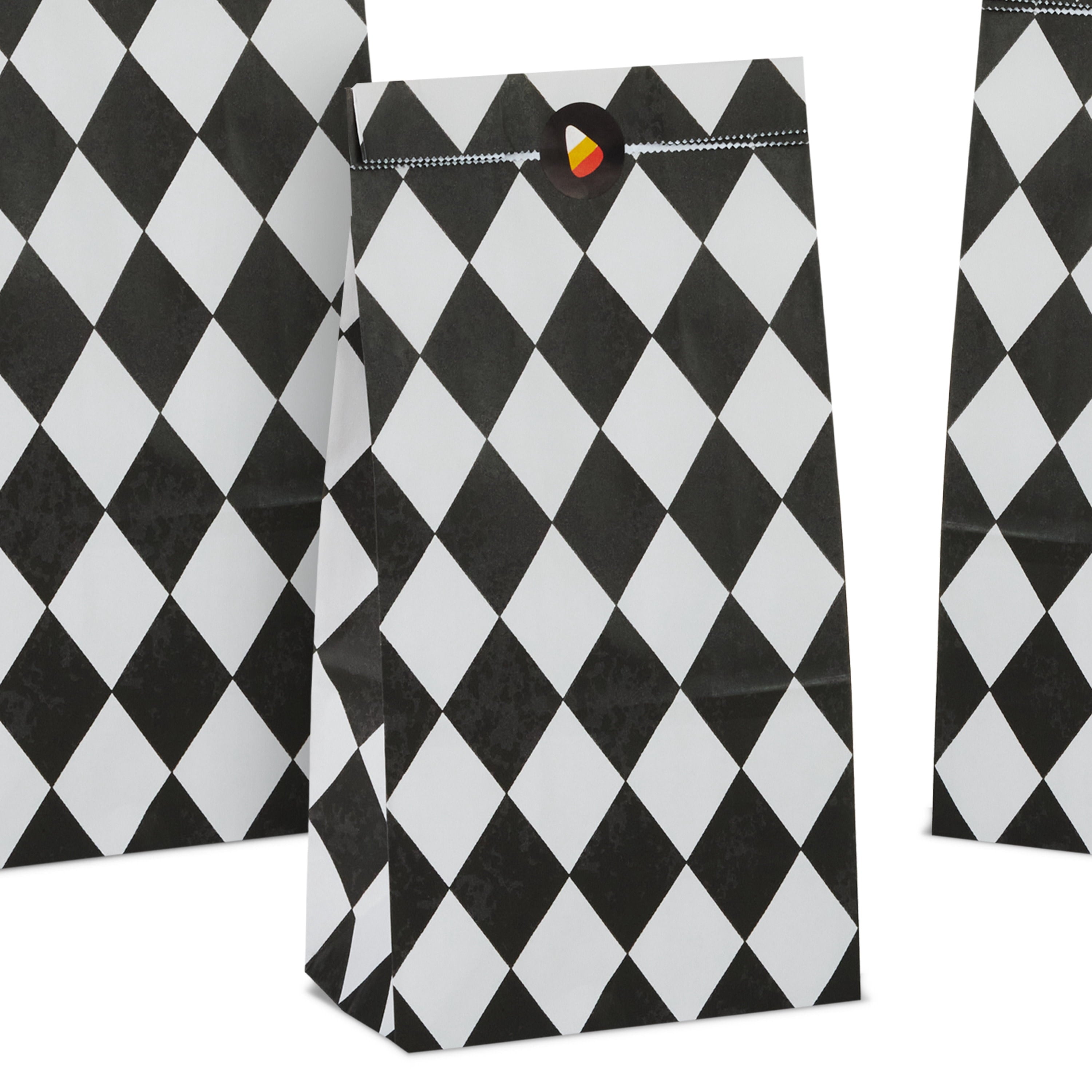 Hallmark Halloween Goodie Bags With Stickers (Black Checkered), 12 Count