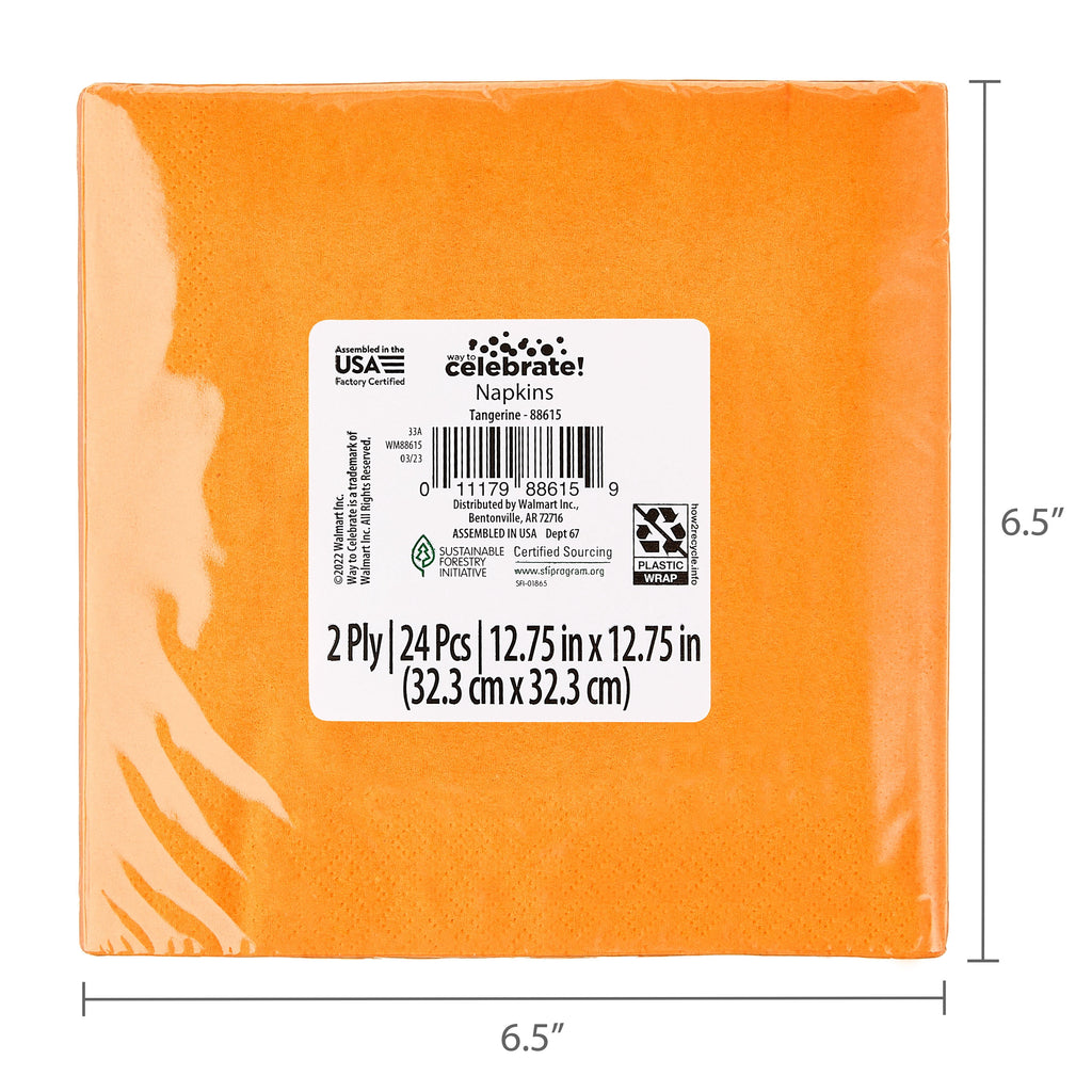 24 Count 6.5IN x 6.5IN Orange Disposable Paper Napkins by Way To Celebrate