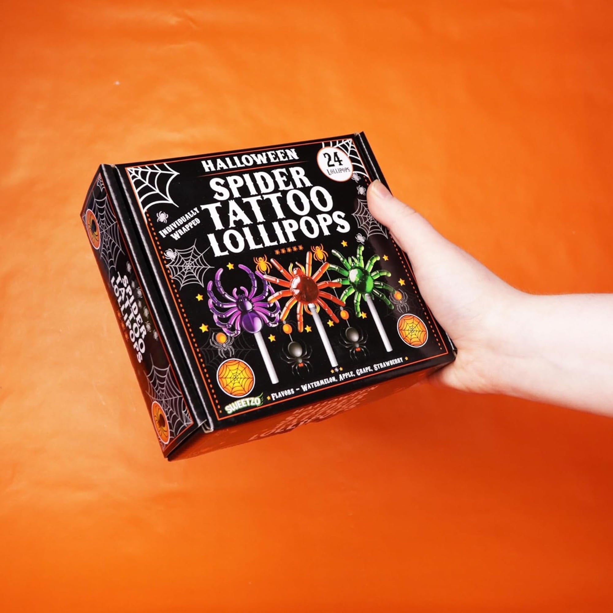Spider Tattoo Lollipops, Halloween Candy, 24 Count, 10.16 Ounce Box