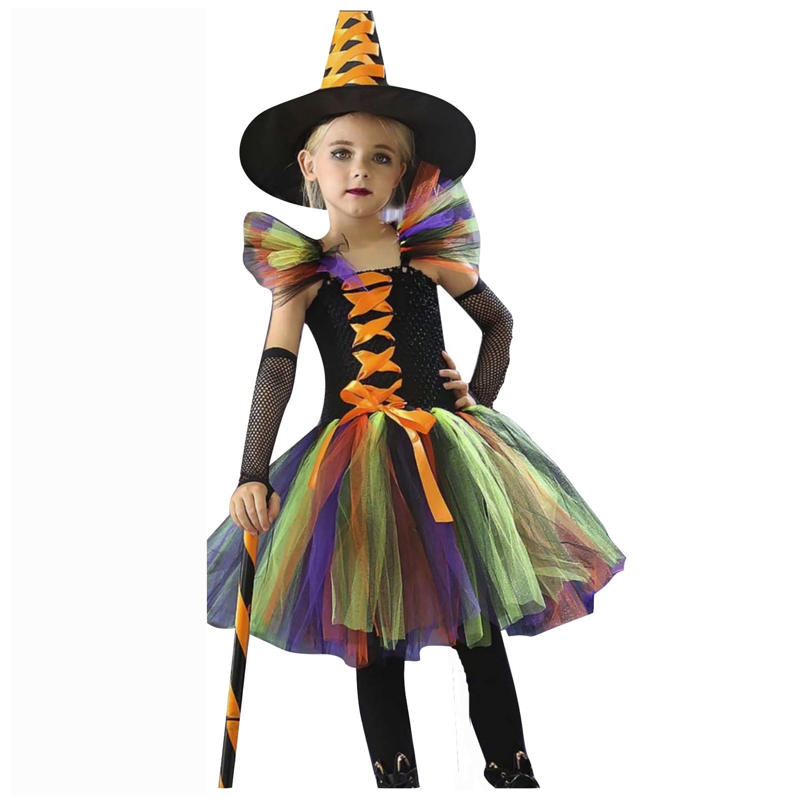 Girl Witch Outfit Tutu Mesh Dress Black Lace Cloak Halloween Outfits Kids 7-8 Years Halloween Outfit Dress Up
