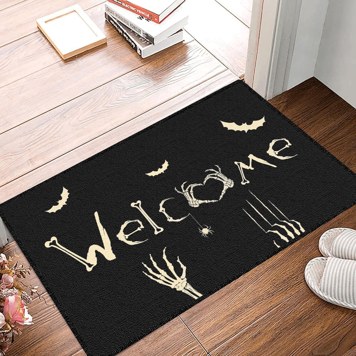 ASKETAM Halloween Doormat Indoor/Outdoor Non-Slip Carpet 19.5" x 31.3" (Skeleton Bat)