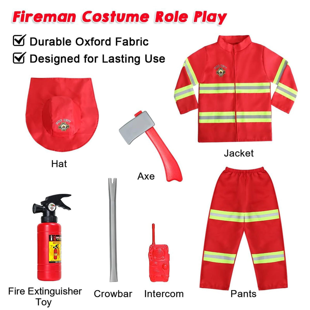 LIIPEE Boys Fireman Costumes Kids Fancy Dress Up With Accessories Clothes 7 Piece Party Outfits,18-24 Months