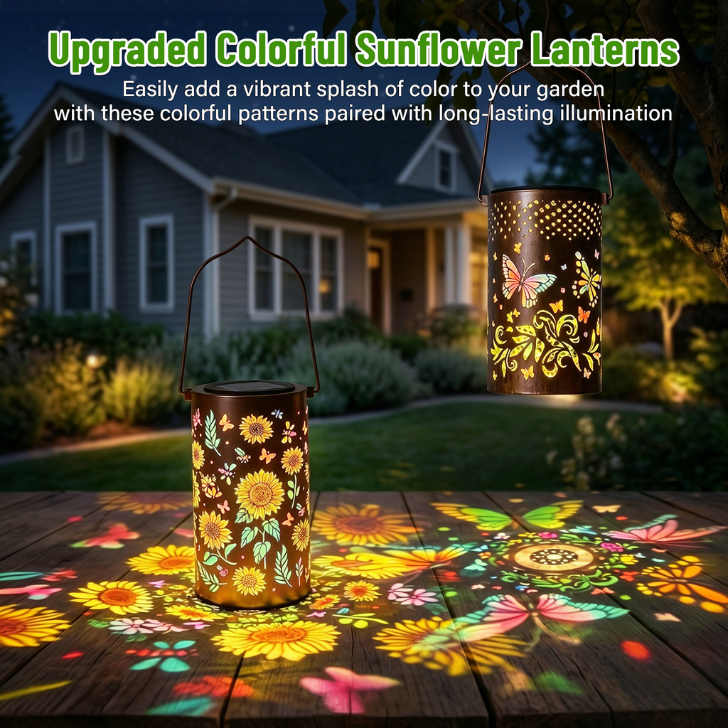 Colorful Solar Lanterns IP65 Outdoor Waterproof, Mother's Day Gifts for Women Mom Grandma - LED Colorful Sunflower Solar Lights Metal Hanging Lantern for Patio Yard Porch
