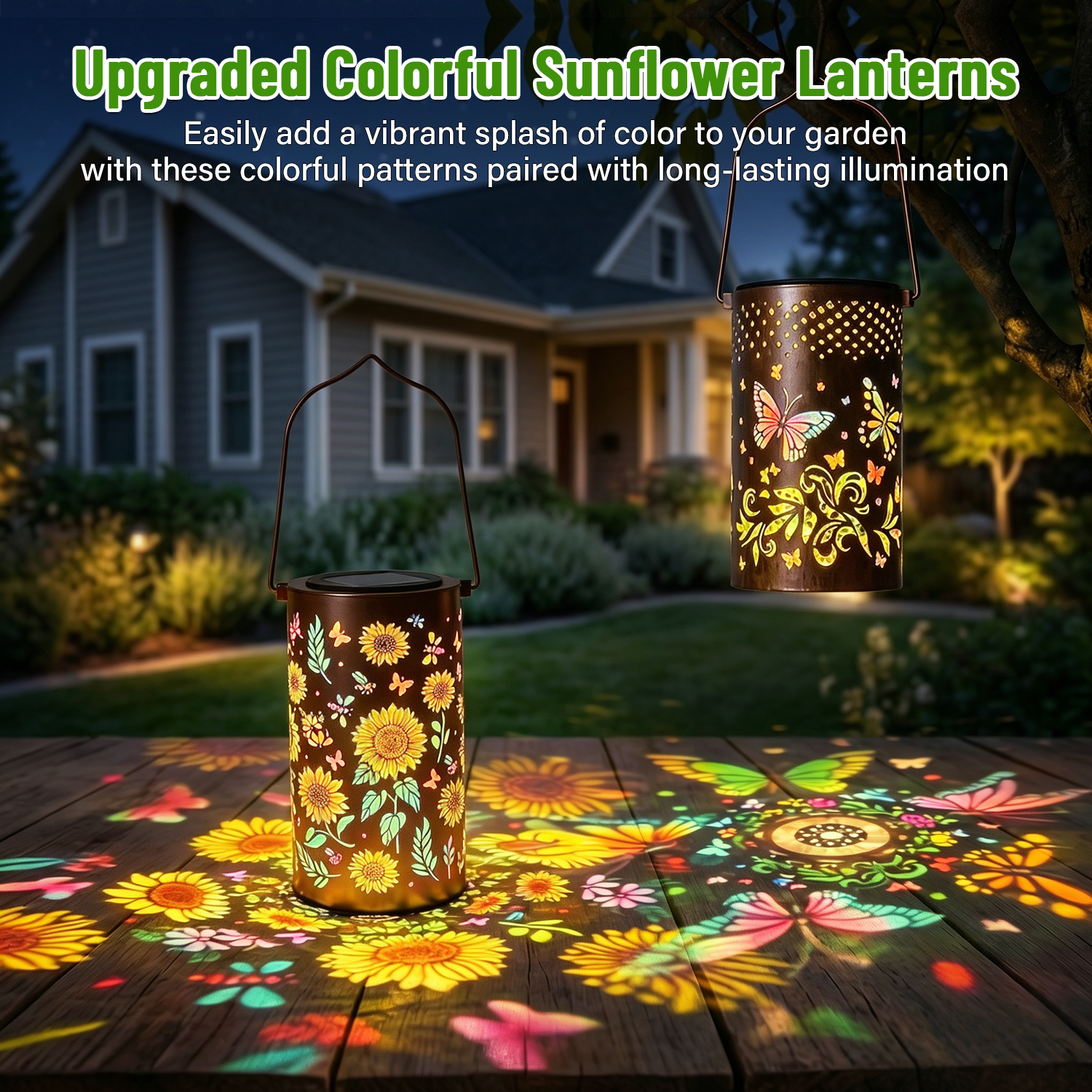 Colorful Solar Lanterns IP65 Outdoor Waterproof, Mother's Day Gifts for Women Mom Grandma - LED Colorful Sunflower Solar Lights Metal Hanging Lantern for Patio Yard Porch