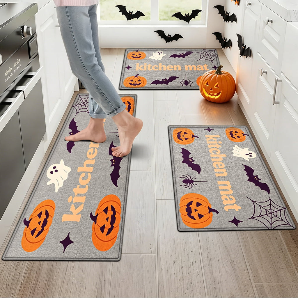 YIMEIS Halloween Pumpkin Lanterns 3Pcs Flannel Mat and Kitchen Rugs Set,Soft Non-slip,Perfect for Home Bathroom