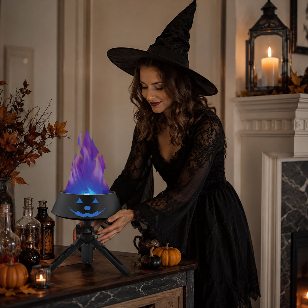 Halloween Pumpkin Flame Light Decoration, Simulated Pumpkin Lamp Desktop Ornament for Home Yard Garden Indoor Outdoor Party Lighting (Black)