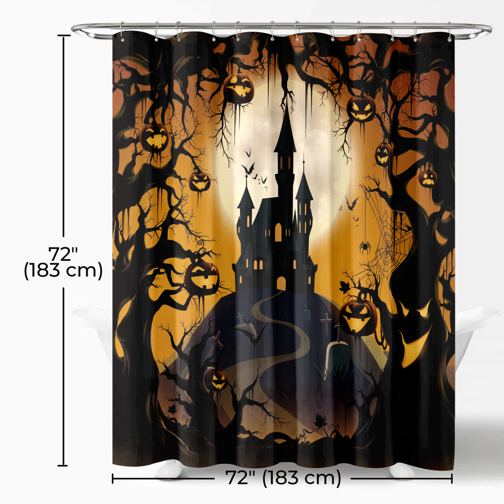 Seasonwood Halloween Shower Curtain,Spooky Halloween Black Cat Shower Curtain,Waterproof Halloween Bathroom Decor with 12 hooks,72"x72"