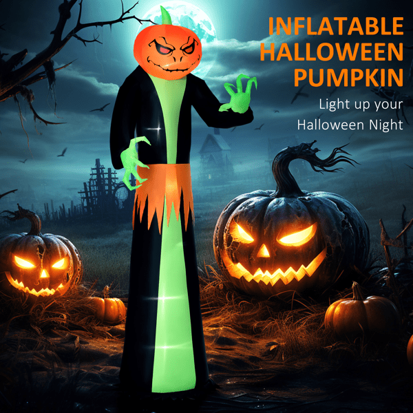 9FT Halloween Inflatable Pumpkin Ghost, 6 LED Lights, Waterproof Polyester, Automatic Inflation for Indoor/Outdoor Yard/Neighborhood Decor