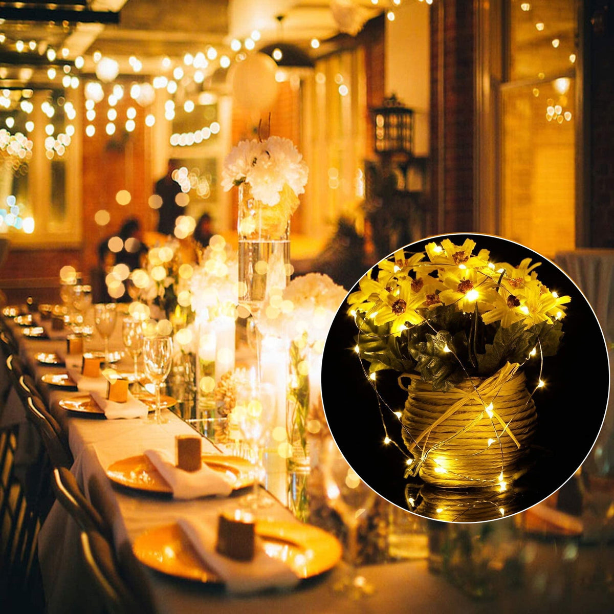 12pcs 6.6ft Fairy String Lights, EEEkit 20 LED Flexible Starry String Lights, Battery Powered Copper Wire Lights, LED Twinkle Firefly Lights for Indoor Outdoor DIY Wedding Party Decor, Warm White