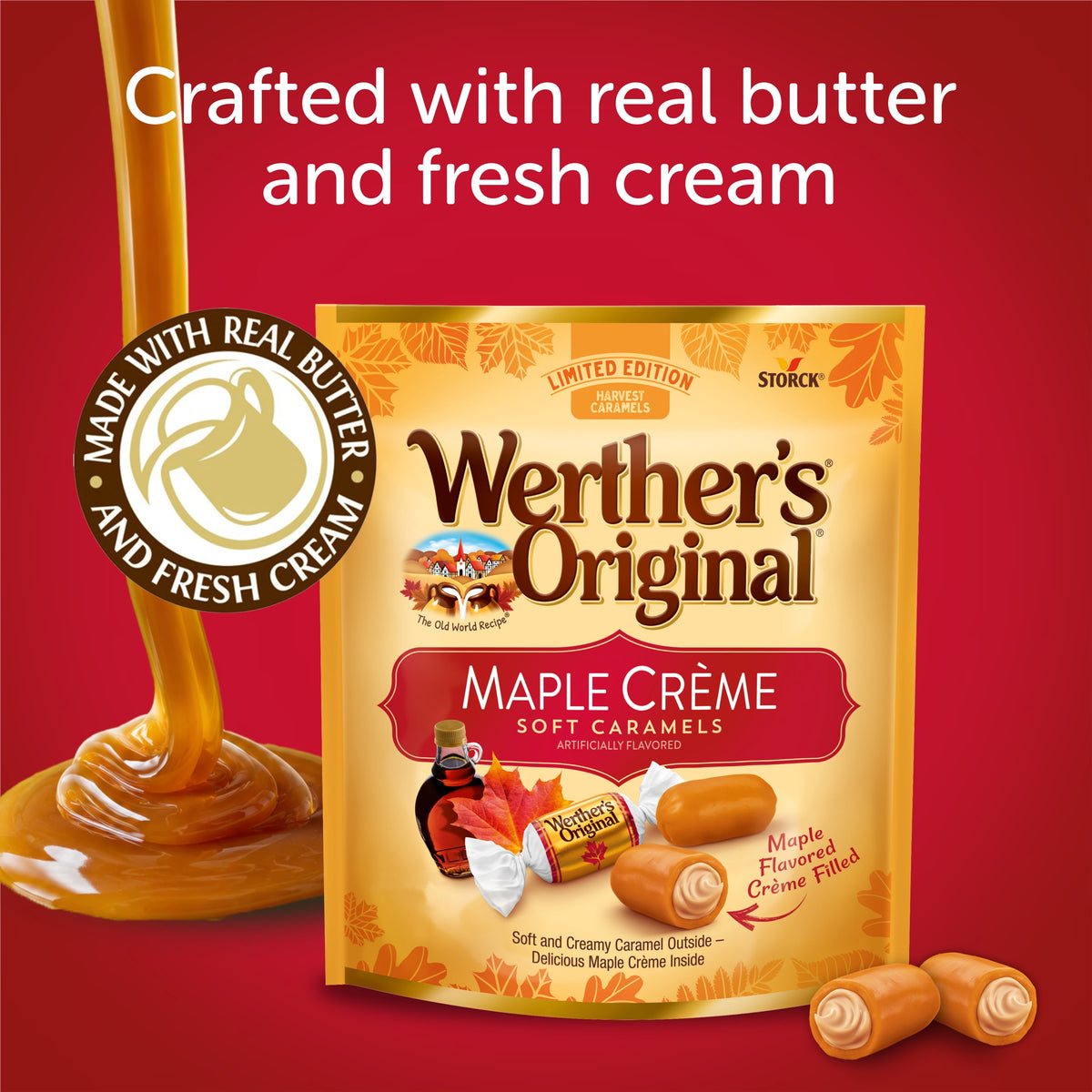 Werther's Original Limited Edition Fall Harvest Maple Crème Soft Caramels, 7.4 oz Bag