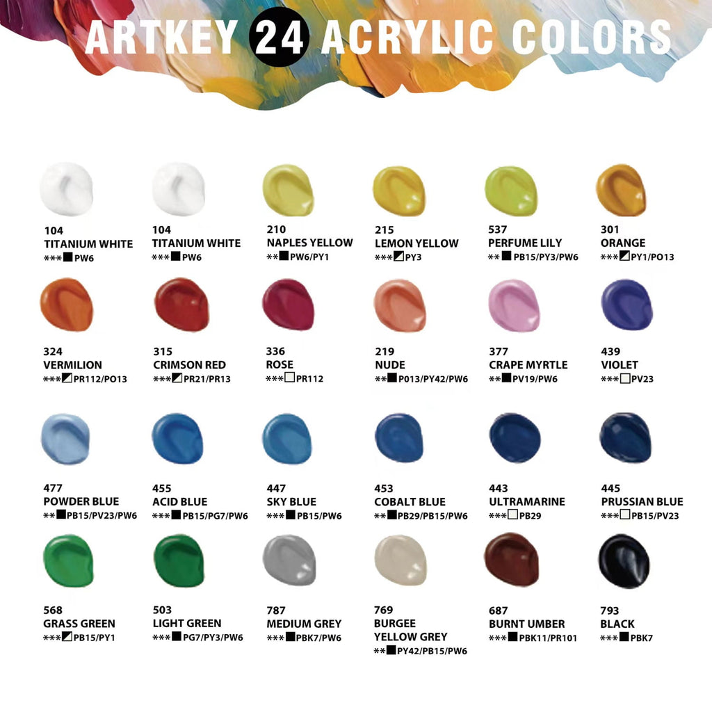 Artkey Acrylic Craft Paint Set, Festival, 24 Colors (2-Ounce)