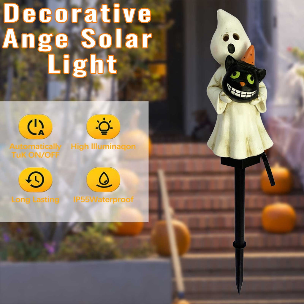 Btomtd Solar Lantern Light Outdoor Halloween Decor Resin Craft Pumpkin Ground Insertion Lamp for Garden Ghost Festival Solar LED Garden Light, C
